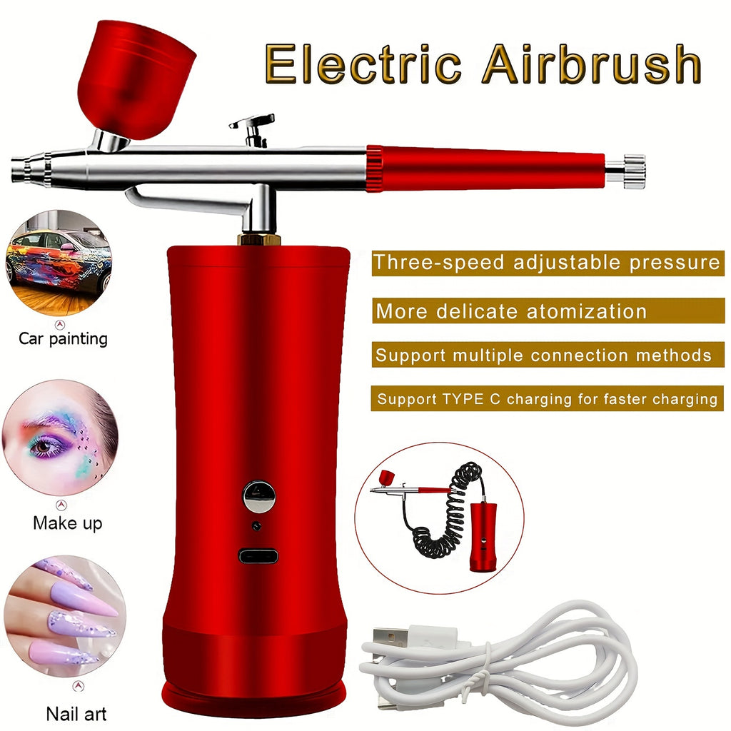 Cordless Airbrush Kit with Compressor, Rechargeable 0.3mm Nozzle with 3 Pressure Settings, Three Paint Cups & Cleaning Brushes for Art and Nail Designs