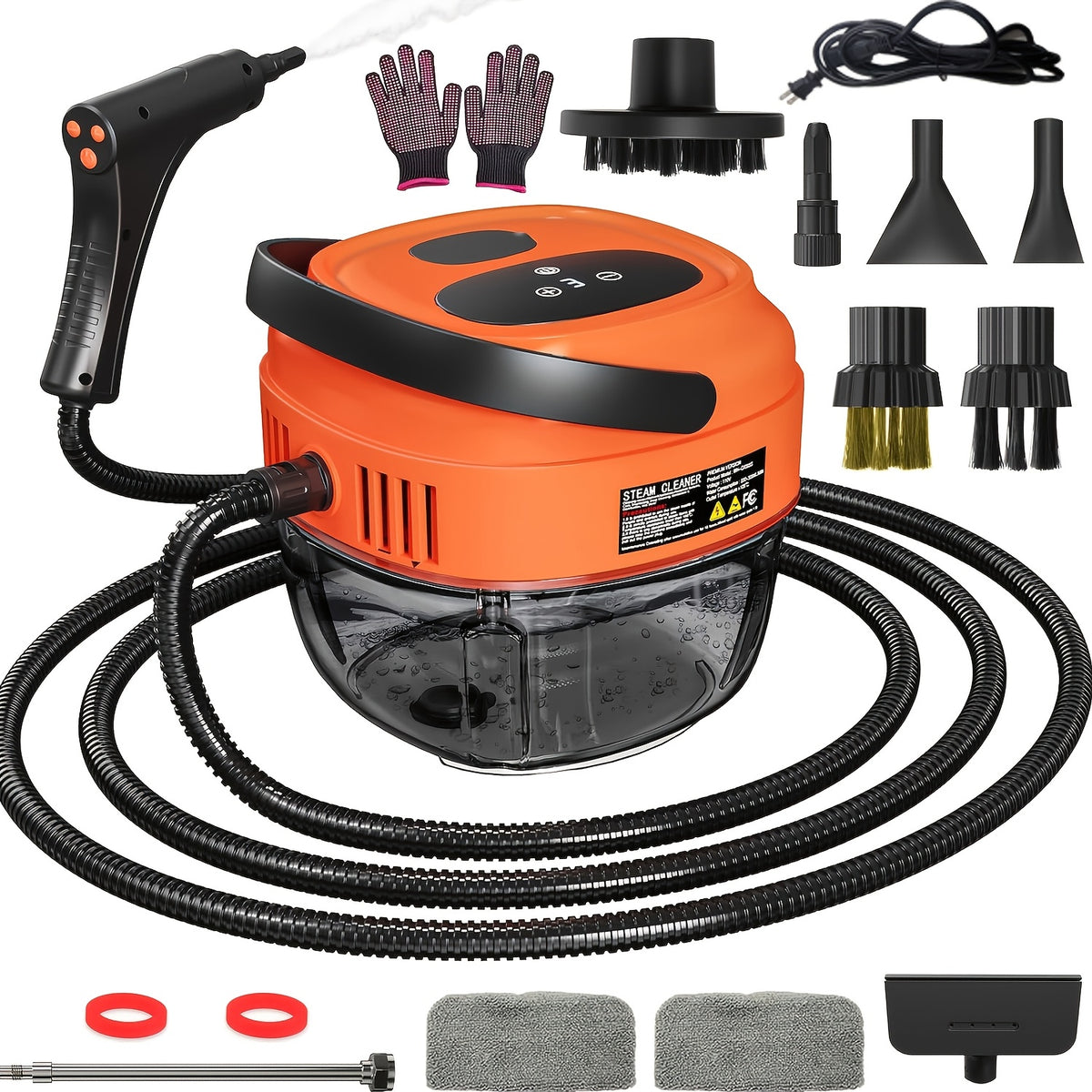 Handle-Controlled Steam Cleaning Machine with Listed 2500W Power and 57.48oz Water Tank, Black, Red or White Portable Steamer for Compatible Home and Car Surfaces