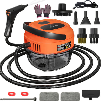 Handle-Controlled Steam Cleaning Machine with Listed 2500W Power and 57.48oz Water Tank, Black, Red or White Portable Steamer for Compatible Home and Car Surfaces