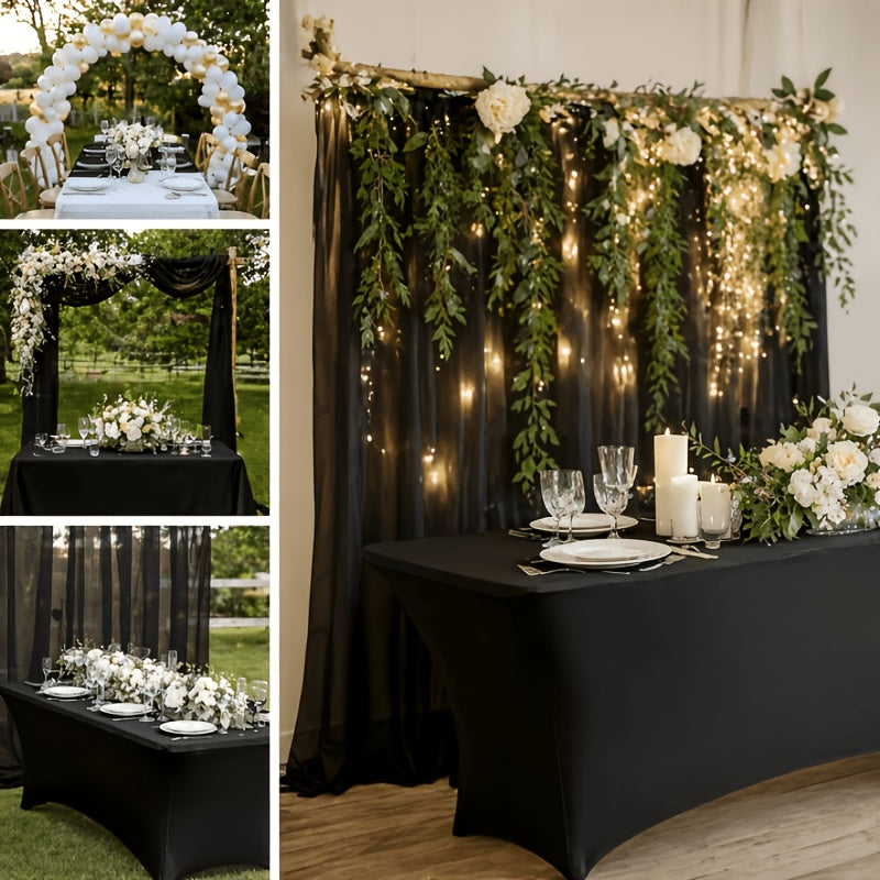 Stretch Table Covers for 6-Foot Rectangular Tables, Black or White Polyester Spandex Tablecloths with Leg Pockets, 3 or 5 Pack Options for Weddings and Displays