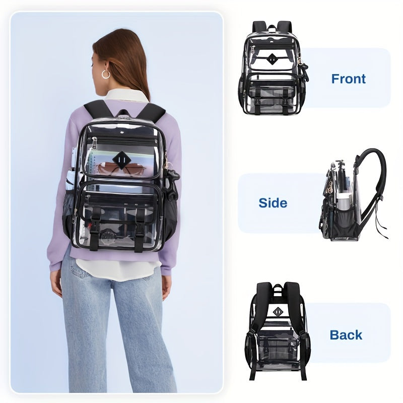 Clear PVC Backpack with Listed See-Through Book Bag Design, Black, Black Fully Transparent or Pink Options for Office Carry and Everyday Outings