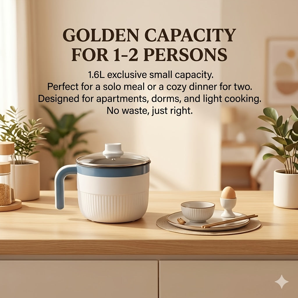 Multifunctional Electric Cooking Pot, Smart Mini Steamer and Frying Pan with 6 Cooking Modes, Double-Layer Non-Stick Interior and Overheat Protection, All-in-One Cooker for 1-2 People