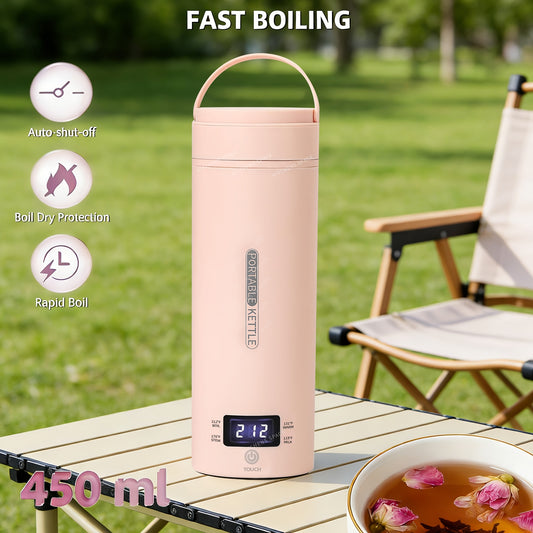 Mini Travel Electric Kettle with Four Temperature Settings and Listed 304 Stainless Steel, Auto Shut-Off and Boil-Dry Protection, White with Sleeve and Pink Sleeve Options