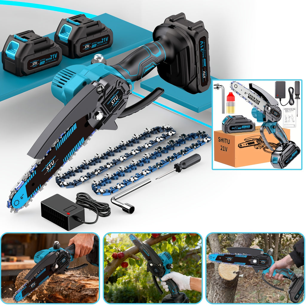 Battery Powered Mini Pruning Chainsaw with Listed Safety Lock, Portable Wood Cutting Tool with One or Two Battery Package Options for Outdoor Garden Maintenance