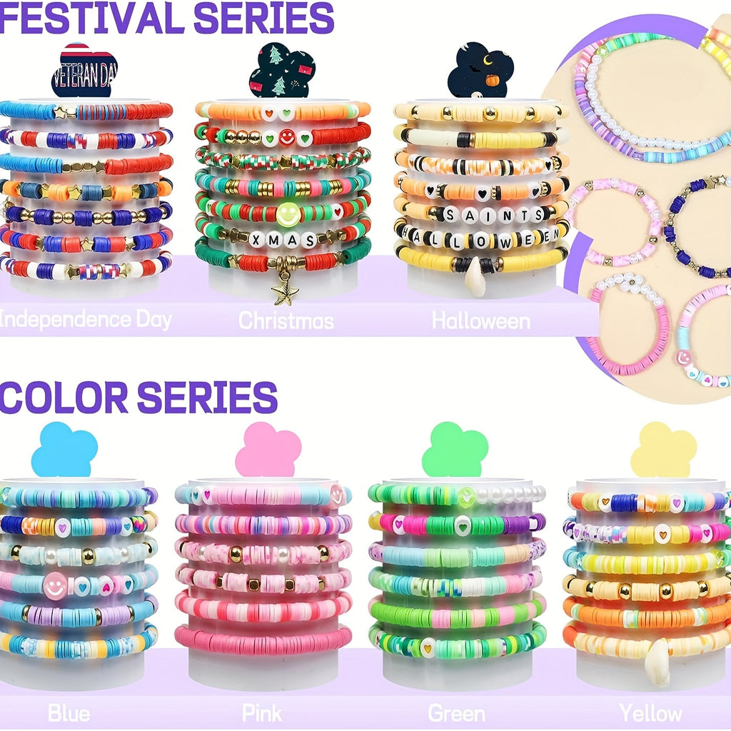 Clay Bead Bracelet Making Kit, 7200-Piece Colorful Soft Clay Bead Assortment in Two Boxes for DIY Jewelry, Custom Patterns and Handmade Gift Projects