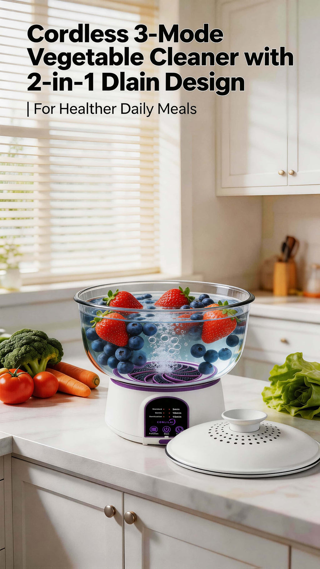 USB Rechargeable Fruit Vegetable Cleaner, Oversized Portable Food Purifier with Multi-Battery Design for Long Endurance, High-Efficient Produce Washer for Home, Picnic and Travel, Stylish Kitchen Gadget, Gift for Mom