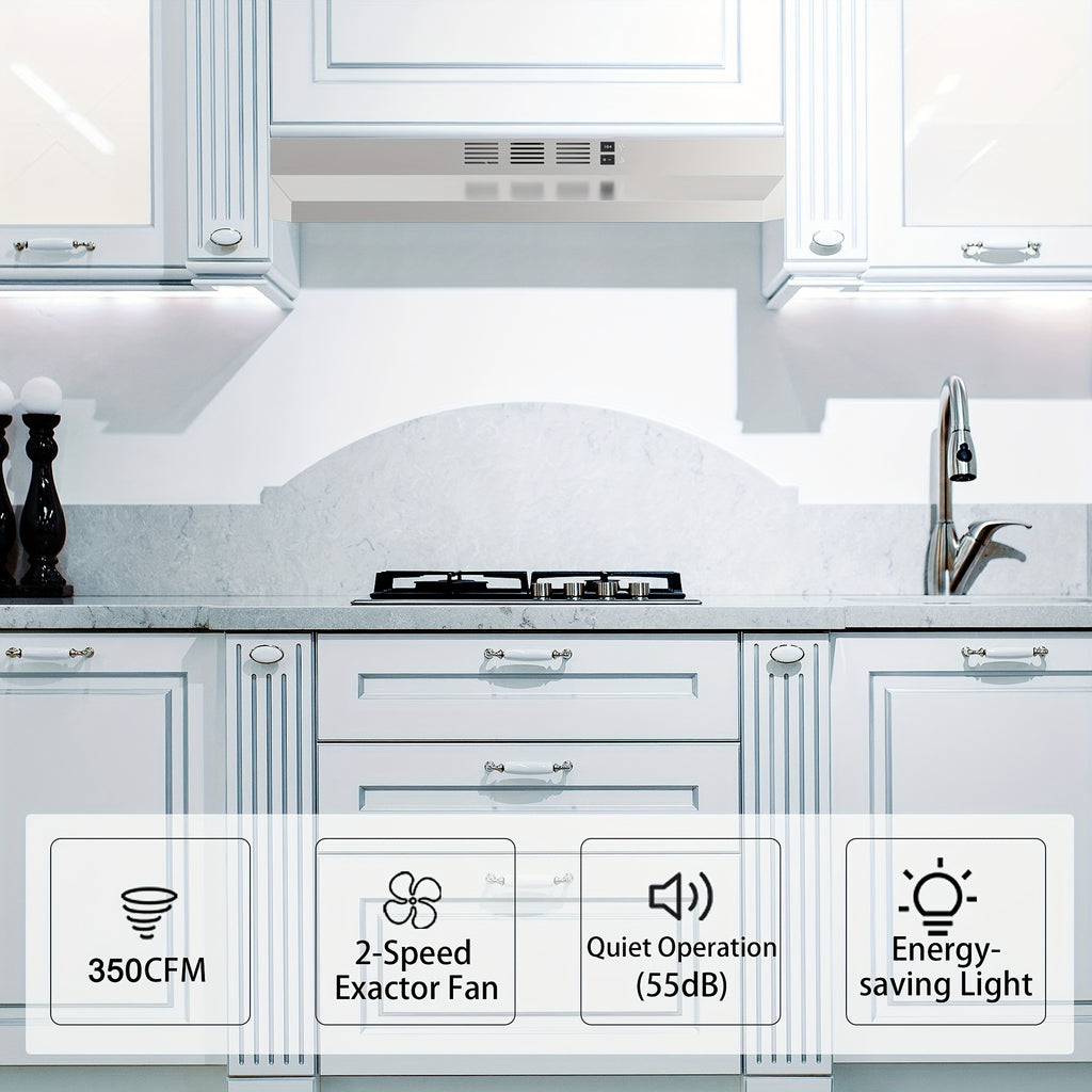 Convertible Kitchen Range Hood, 30-Inch Under Cabinet Vent with Ducted or Ductless Setup, LED Light and 2-Speed Fan in Black, White or Silvery