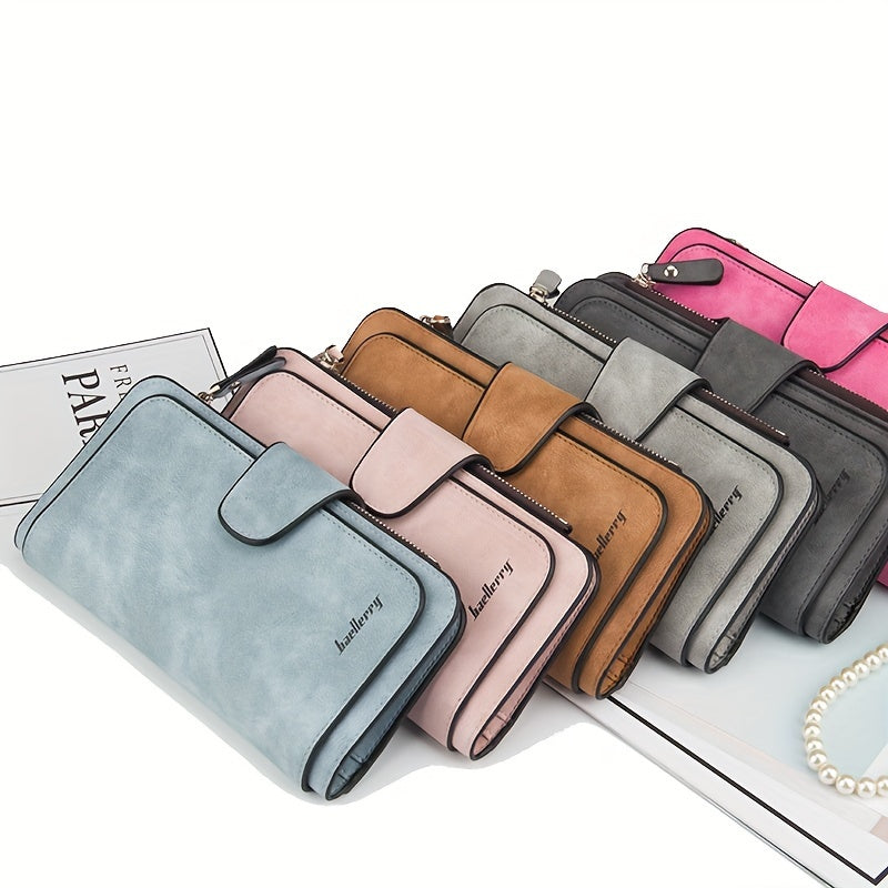 Trifold Long Wallet for Women with Zipper Coin Pocket and Credit Card Organizer, Clutch Style Purse in Seven Colors for Everyday Carry and Travel