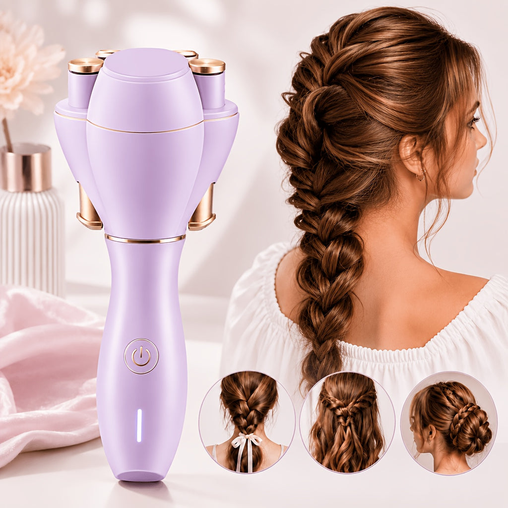 Automatic Hair Braider, Purple Cordless Electric Hair Twisting Tool with One-Button Control for DIY Everyday, Party and Wedding Styles, Battery Not Included
