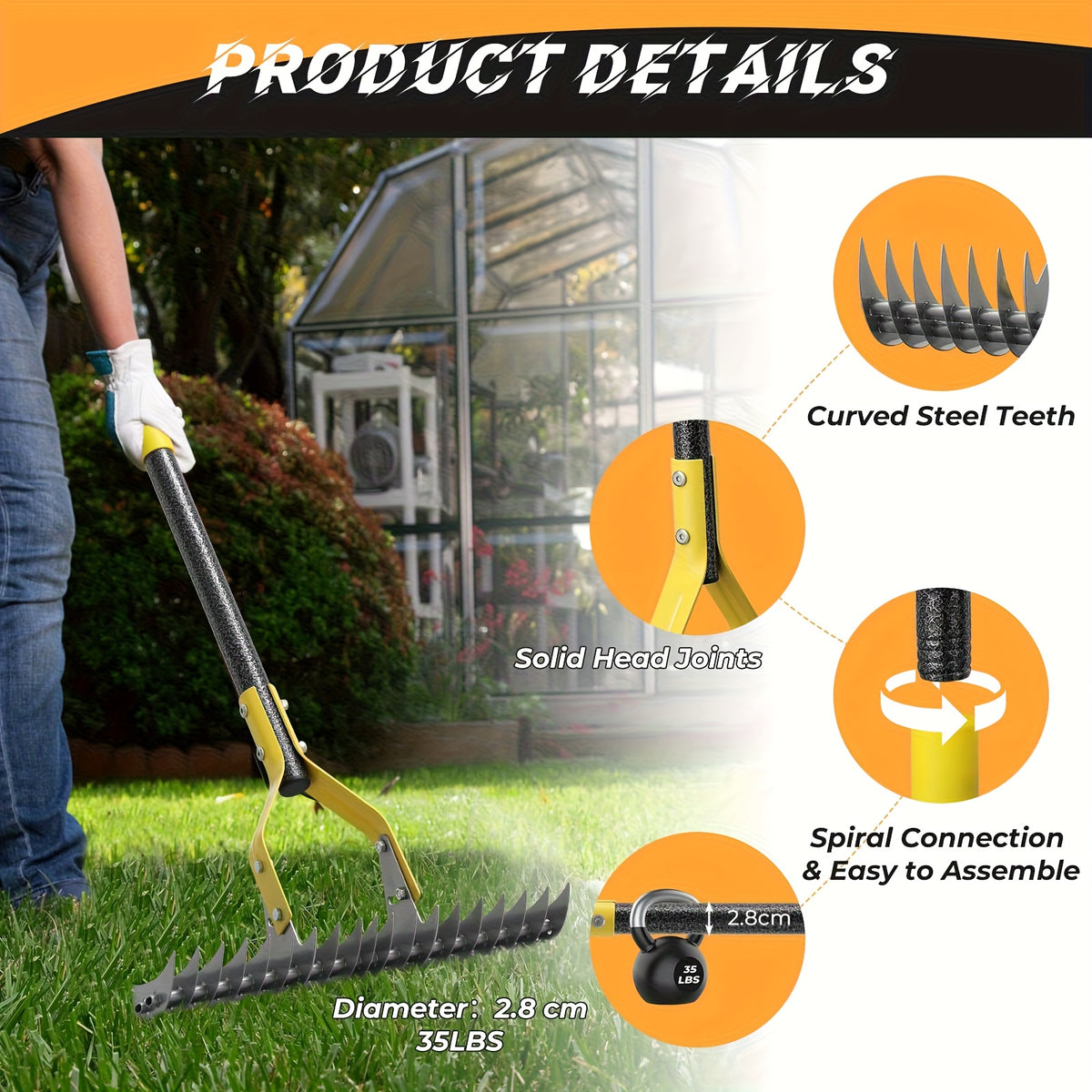 Thatch Rake with Listed 15-Inch Dethatching Blade, Manual Dual-Action Lawn Scarifier in 55inch or 72inch Models for Dead Grass Removal and Yard Care