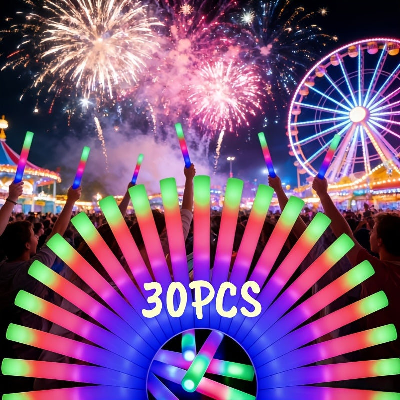 Multicolor LED Foam Glow Sticks, 30-Piece Colorful Party Wand Pack with Flashing Mode References for Weddings, Birthdays, Graduations and Holiday Celebrations