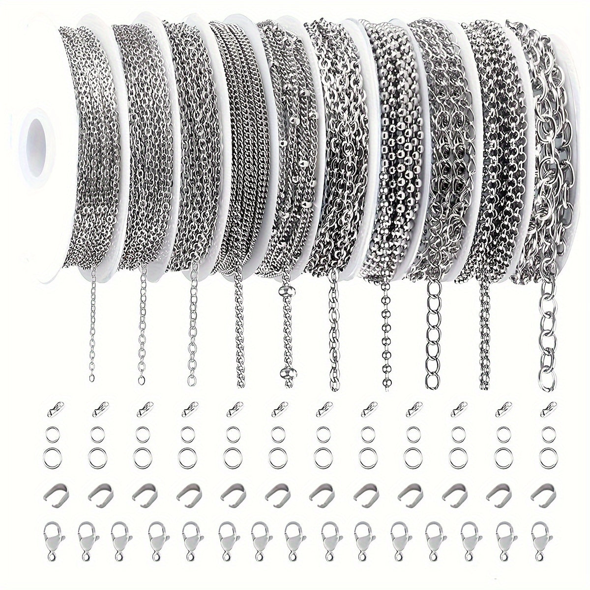 Stainless Steel Jewelry Chain Making Kit, 304 Chain Rolls with 10- or 15-Roll Options for DIY Bracelets, Necklaces, Anklets and Handmade Gifts