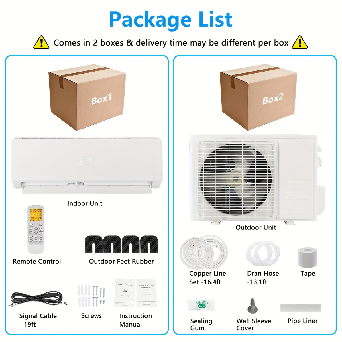 Ductless Mini Split Air Conditioner and Heat Pump, 11500 BTU WiFi Inverter System with Remote Control, Installation Kit and Washable Filter