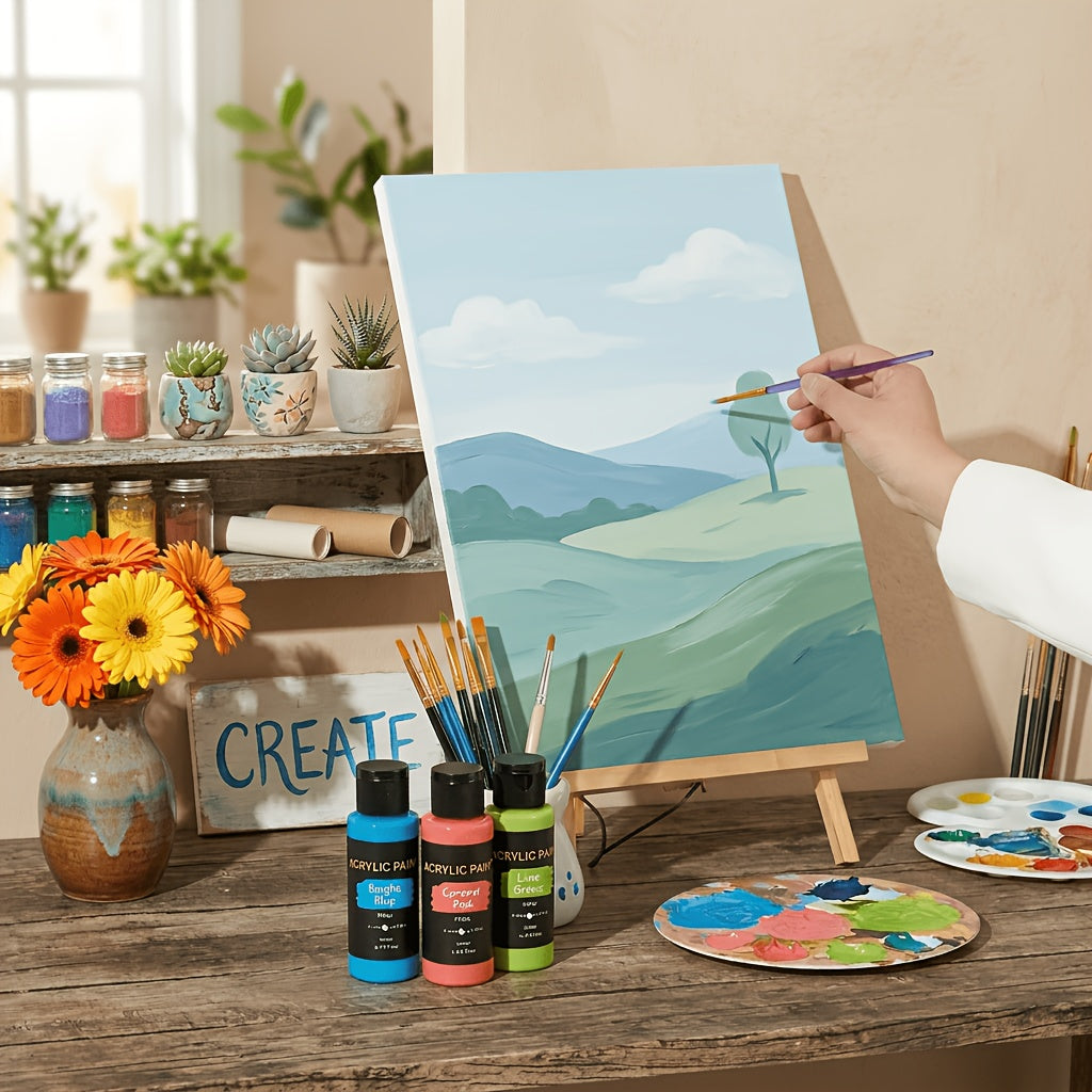 Acrylic Painting Kit with Brushes, 24 Paint Colors and 12 Art Brushes for Canvas, Ceramic and Fabric Projects, Creative Supplies for Beginners and Artists