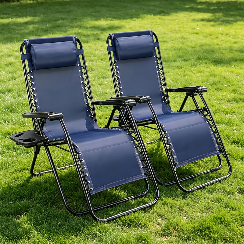 Zero Gravity Chair Set of Two with Adjustable Reclining, Listed Breathable Fabric, Cup Holder Trays and Headrest Pillow for Patio, Camping and Backyard Lounging