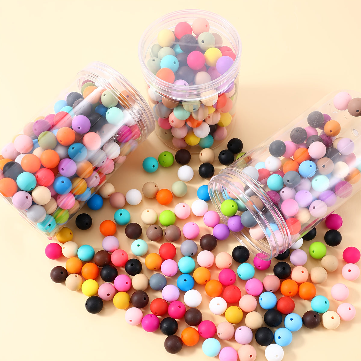 Silicone Beads and Rhinestone Spacer Craft Assortment, 210-Piece Mixed Color Selection with Listed 15mm Round Beads for Keychains, Bead Pens and DIY Pendants