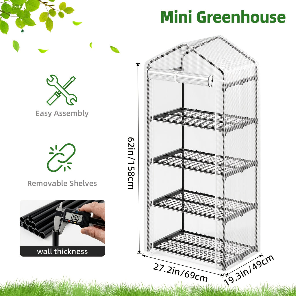 Portable Mini Greenhouse by WHONLINE with Listed PE Cover and Tiered Plant Stand, White or Green Style Options for Seedling and Flower Growing at Home