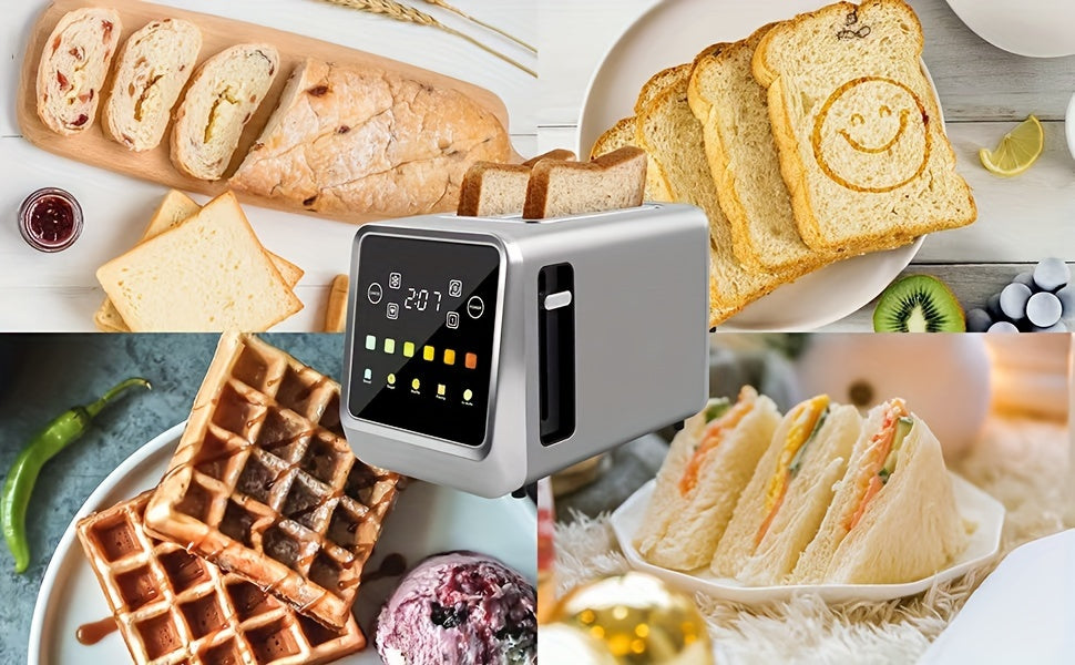 Seven-Shade Touchscreen Two-Slice Toaster with Listed Five Bread Selections, 1.5-Inch Slots, Bagel, Defrost, Cancel and Reheat Functions, Stainless Steel Options