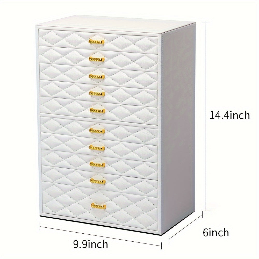 Extra Large Jewelry Box by FEIYAN, 10-Layer Faux Leather Storage Organizer with Drawers and Velvet Lining for Scandinavian-Style Bedroom Organization