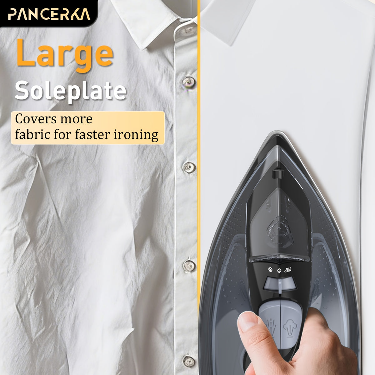 Adjustable Thermostat Steam Iron by PANCERKA, Black Clothes Iron with Listed 1200W Power, Nonstick Soleplate, Variable Steam Control and Overheat Protection Wording