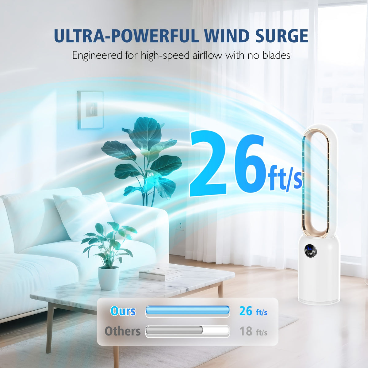 36-Inch Bladeless Tower Fan with Remote, 24 Speeds, 90-Degree Oscillation and 12-Hour Timer, Touch LED Display for Bedroom, Living Room and Office Airflow