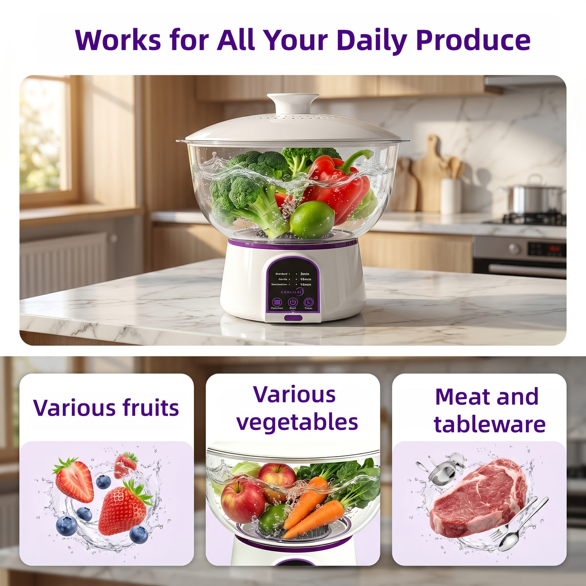 USB Rechargeable Fruit Vegetable Cleaner, Oversized Portable Food Purifier with Multi-Battery Design for Long Endurance, High-Efficient Produce Washer for Home, Picnic and Travel, Stylish Kitchen Gadget, Gift for Mom