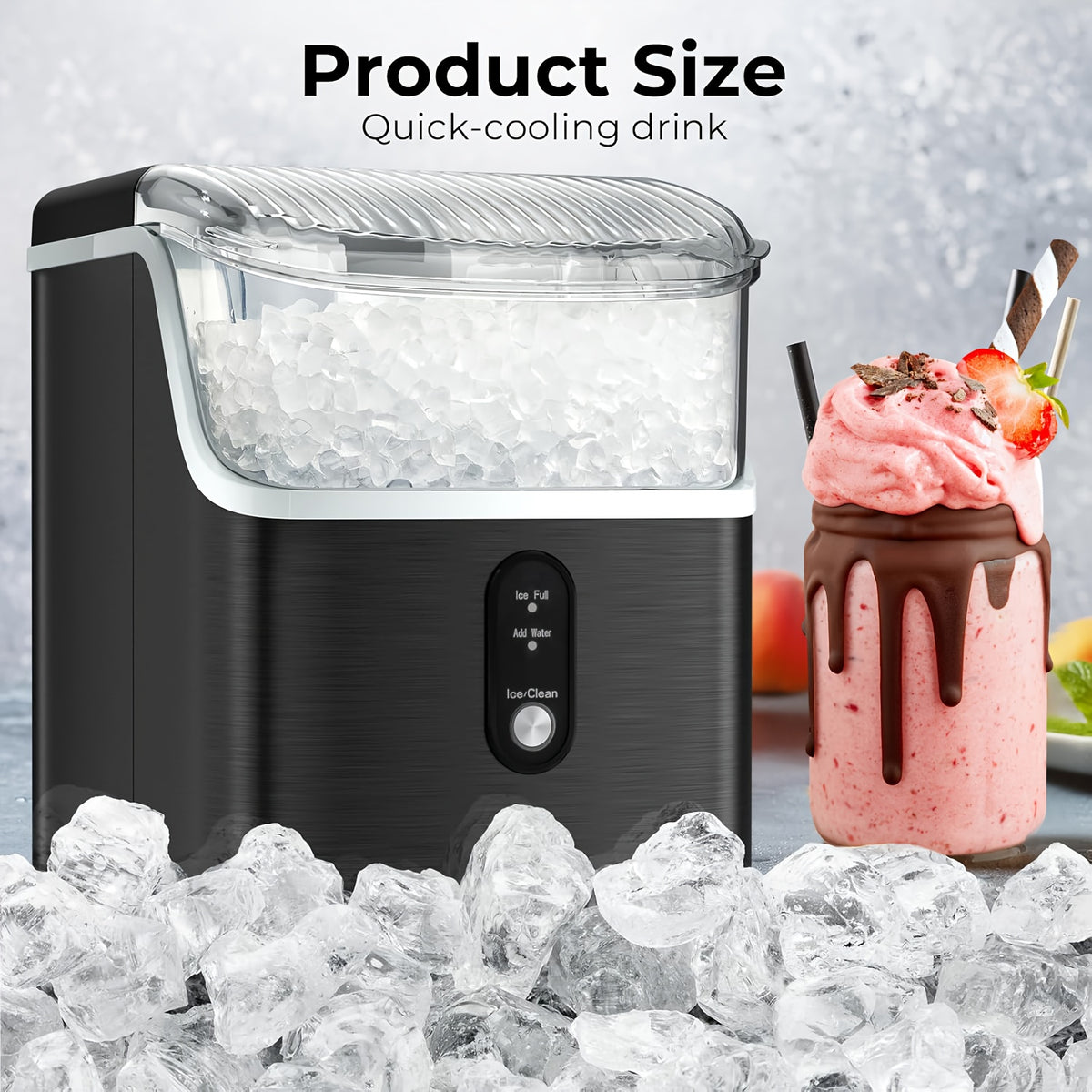 Automatic-Cleaning Countertop Ice Machine with Silvery, Black-Bullet Ice and Grey-Bullet Ice Options for Kitchen Drinks, Home Bar Setup and Party Preparation