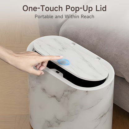 Plastic Wastebasket with Built-In Handles, Wood Grain, Black or White Options and Two-Piece Set for Bathroom, Laundry Room and Home Office