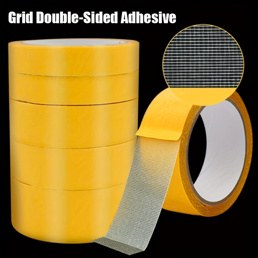 Fabric Backed Double Sided Tape with Grid Design Reference, Single Adhesive Roll in Two Listed Sizes for Compatible Carpet, Floor and Household Fixing Projects