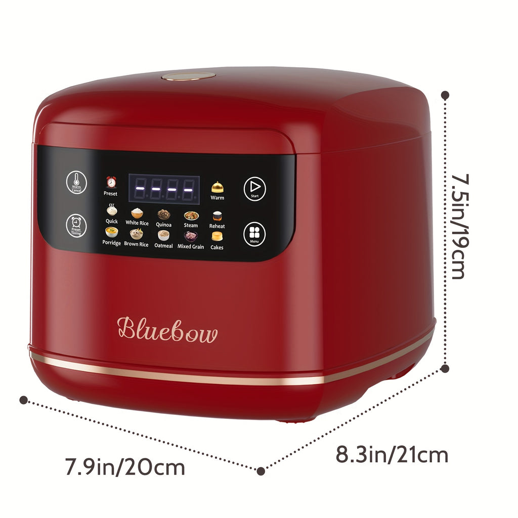 Mini Digital Rice Cooker with Listed 67.63 Oz Capacity, Ten-in-One Presets, Touchscreen and Nonstick Inner Pot with Delay and Keep Warm in Red or White Options