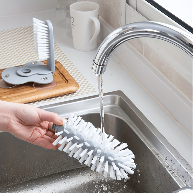 Cup Cleaning Brush with Suction Cup Design, Manual Glass and Compatible Bottle Scrubber in Grey, 2-in-1 or Upgraded Options for Kitchen Sink Care