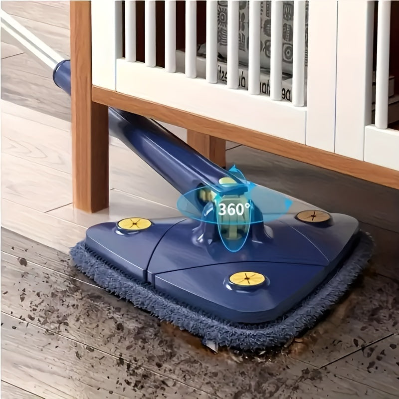 Triangle Rotating Mop with Listed 360-Degree Head and Long Handle, Blue Wet and Dry Squeeze Cleaning Mop Set for Compatible Floors, Walls and Corners