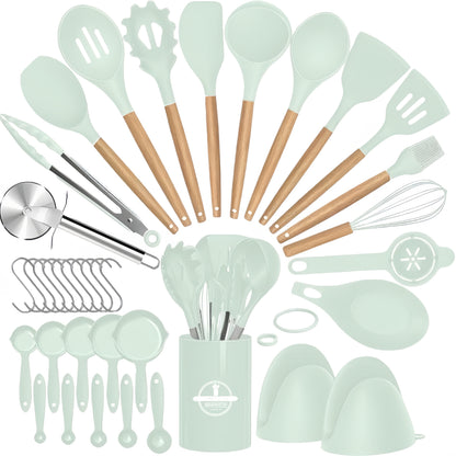Silicone Cooking Utensil Set, 37 or 44-Piece Kitchen Tool Options in Five Colors for Beginner Cooks, Everyday Meal Preparation and Housewarming Gifts