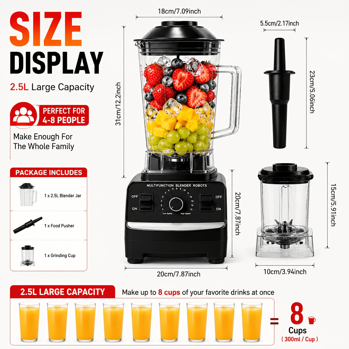 Large Capacity Smoothie Blender 84.54oz, Black Countertop Kitchen Mixer for Smoothies, Milkshakes, Protein Shakes and Compatible Frozen Fruit Drink Recipes