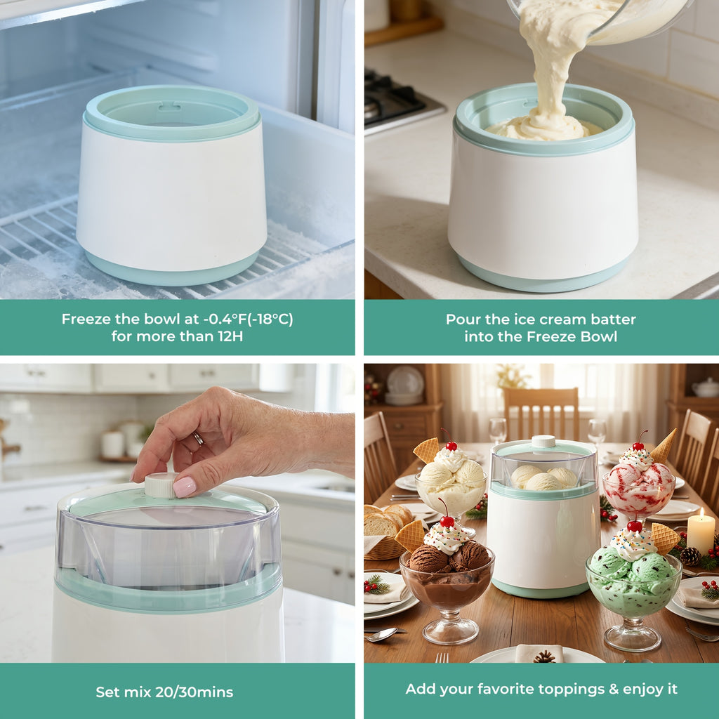 Home Ice Cream Maker with 0.8-Liter White and Green or 2-Liter Stainless Steel Color Options for Homemade Frozen Desserts, Summer Parties and Kitchen Gifts