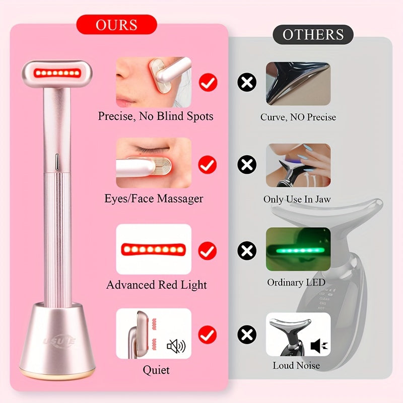 Red Light Facial Massager in Pink with Vibration and Listed Negative Ion Function, Face Care Tool for Women's and Men's At-Home Skincare Routines