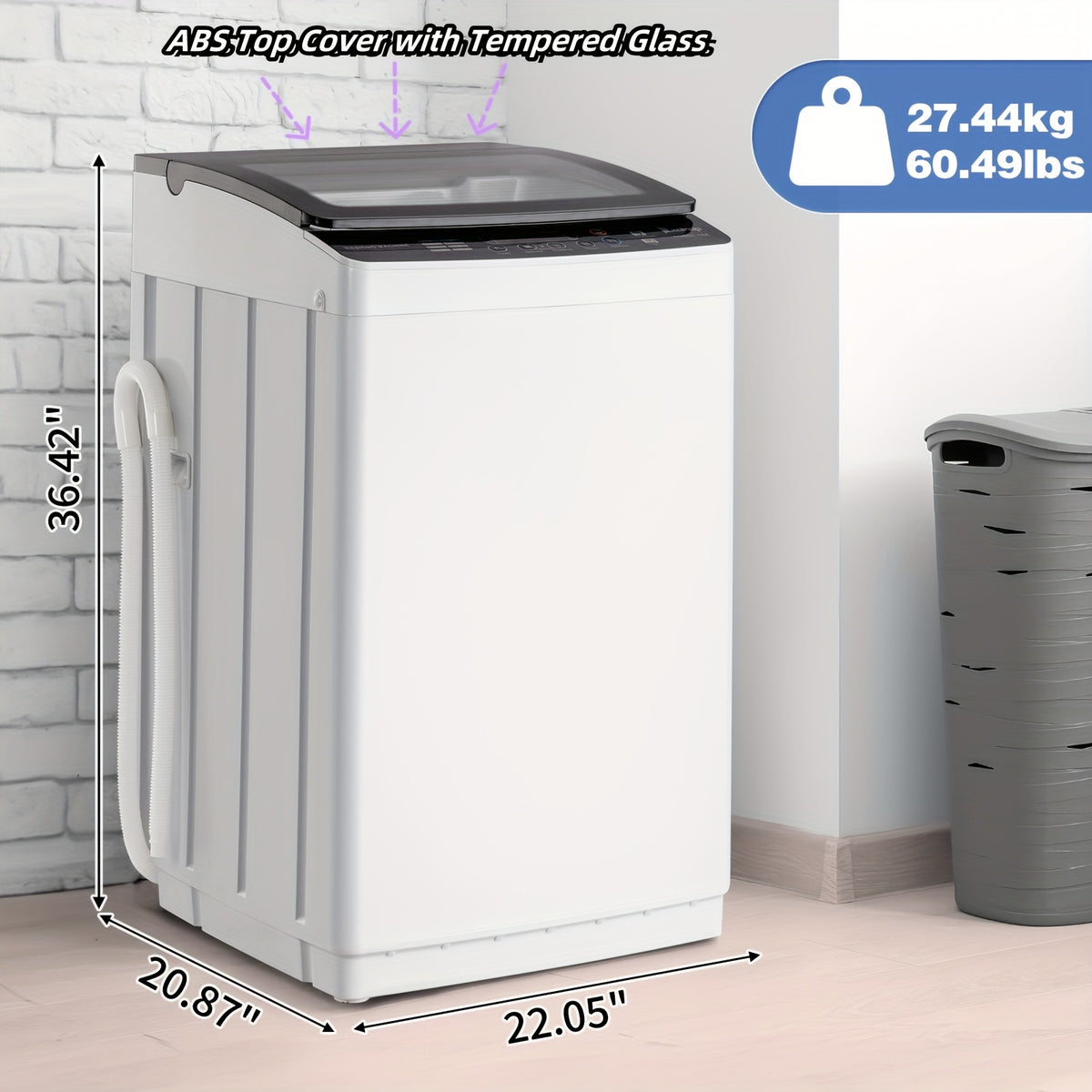 Automatic Top Load Portable Washing Machine with Spin Cycle and Listed Drain Pump, Multiple Gray or White Capacity Options for Apartment, Dorm and RV Laundry