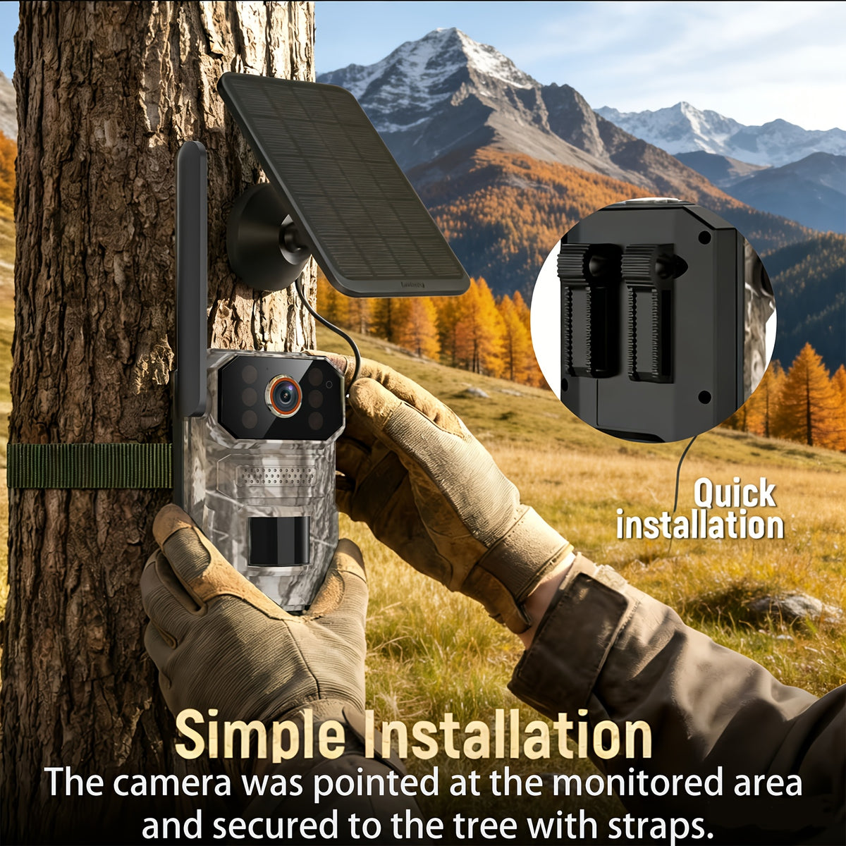 Solar Wildlife Monitoring Camera, Cellular Trail Camera with Listed 1920P Video, PIR Motion Sensor, Infrared Night Vision, Two-Way Voice and Remote Access