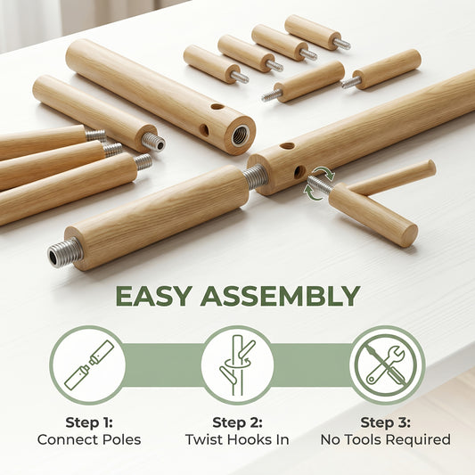 Adjustable Coat and Hat Rack with 14 Hooks and 4 Height Settings, Brown and Wood-Color Options for Entryway Clothing and Everyday Accessory Storage