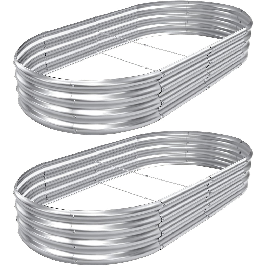 Oval Raised Garden Beds Two-Pack, Galvanized Metal Outdoor Vegetable Planters with 2x2x1, 4x2x1, 6x3x1 or 8x3x1 ft Size Options for Backyard Gardening