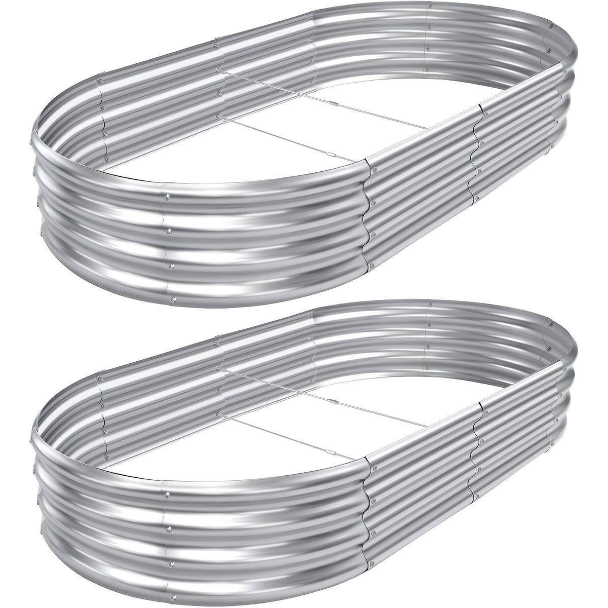 Oval Raised Garden Beds Two-Pack, Galvanized Metal Outdoor Vegetable Planters with 2x2x1, 4x2x1, 6x3x1 or 8x3x1 ft Size Options for Backyard Gardening
