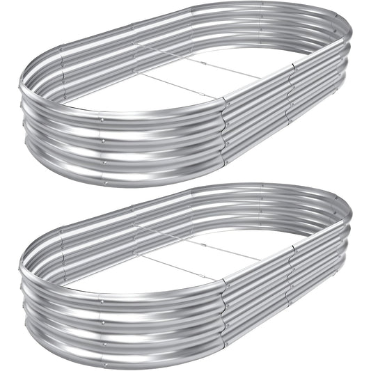 Oval Raised Garden Beds Two-Pack, Galvanized Metal Outdoor Vegetable Planters with 2x2x1, 4x2x1, 6x3x1 or 8x3x1 ft Size Options for Backyard Gardening