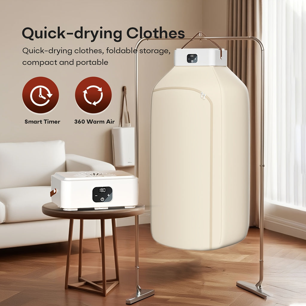 600W Portable Clothes Dryer with Two Warm-Air Modes and 1H, 2H or 8H Timer, Compact 110V Laundry Dryer with Beige1, Beige2 and UV Deluxe Model Options