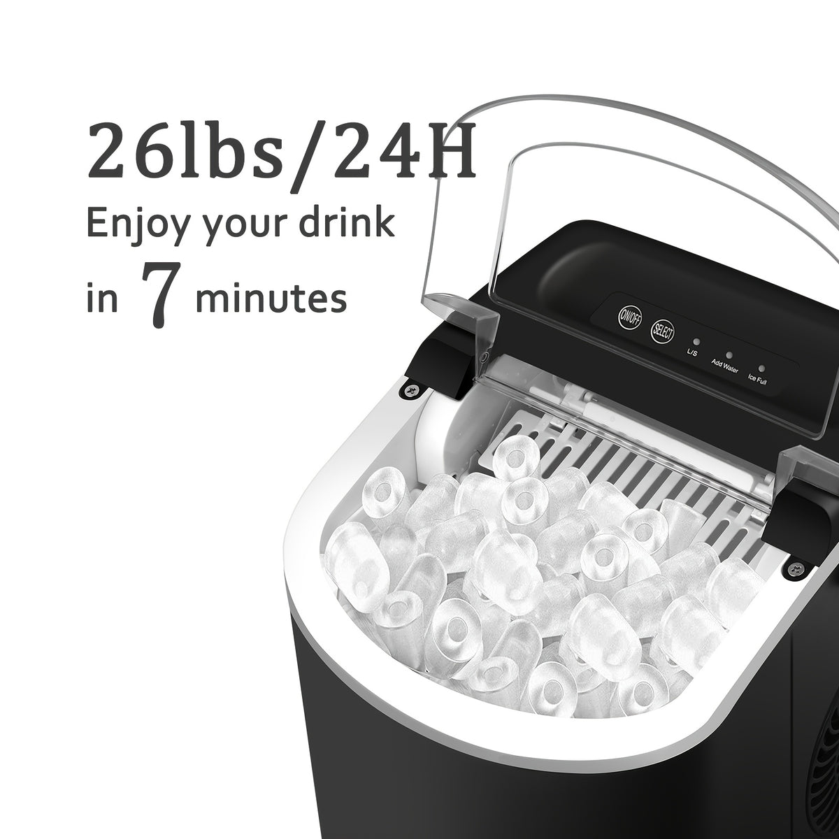HAILANG Portable Ice Maker with Carry Handle, Two Bullet Ice Sizes, Listed 29lb Daily Output and 9 Cubes in 6 Minutes, Includes Basket and Scoop