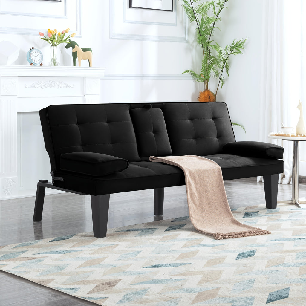 Foldable Sofa Bed with Frame and Fabric Upholstery, Gray Black or Blue Convertible Seating for Apartment Living Rooms, Dorms and Studio Furniture Layouts