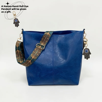 Bohemian Hobo Crossbody Bag for Women with Geometric Strap and Hamsa Hand/Evil Eye Pendant, Large-Capacity Retro Shoulder Handbag in 11 Colors