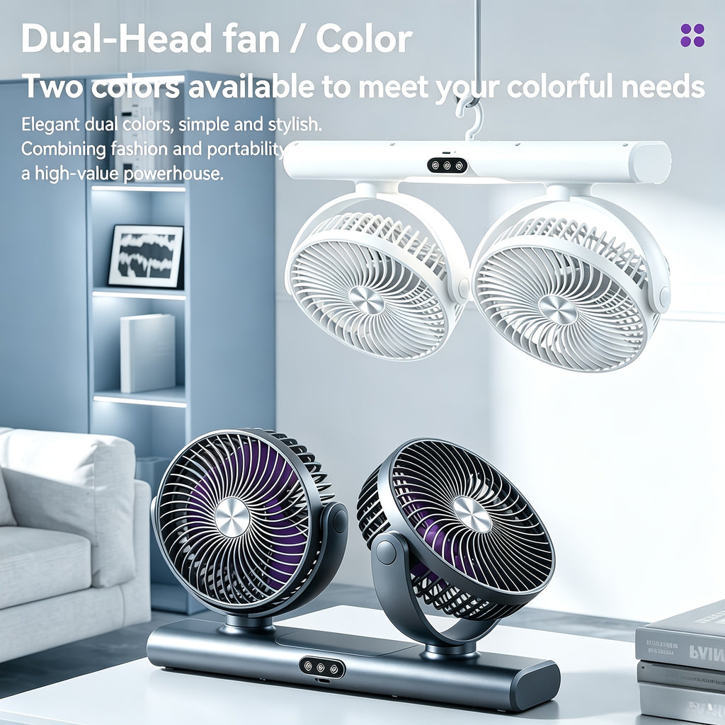 USB Fan with Night Light, 3-Speed Portable Ceiling and Wall Fan with Multi-Angle Airflow for Bedroom, Office Desk, Dorm and Camping