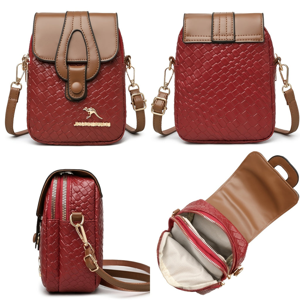 Woven-Style Square Crossbody Bag for Women, XYXDLM Purse with Detachable Shoulder Strap in Red, Black or Coffee for Shopping and Dinner Outfits