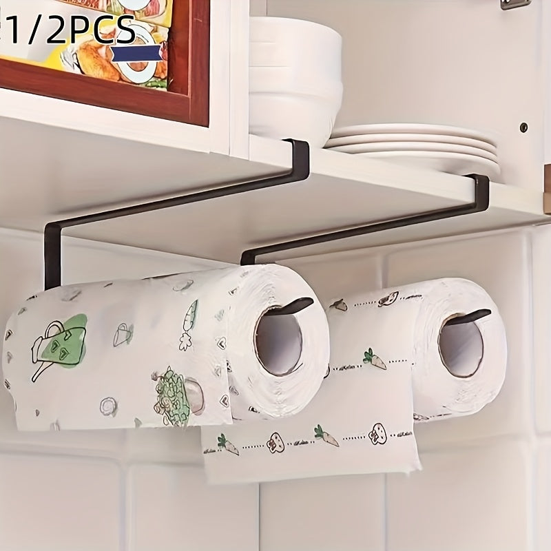 Kitchen Paper Towel Rack Set in Black Stainless Steel, 2-Piece Wall-Hanging Organizer for Compatible Paper Towel Rolls, Plastic Wrap and Kitchen Cloth Storage