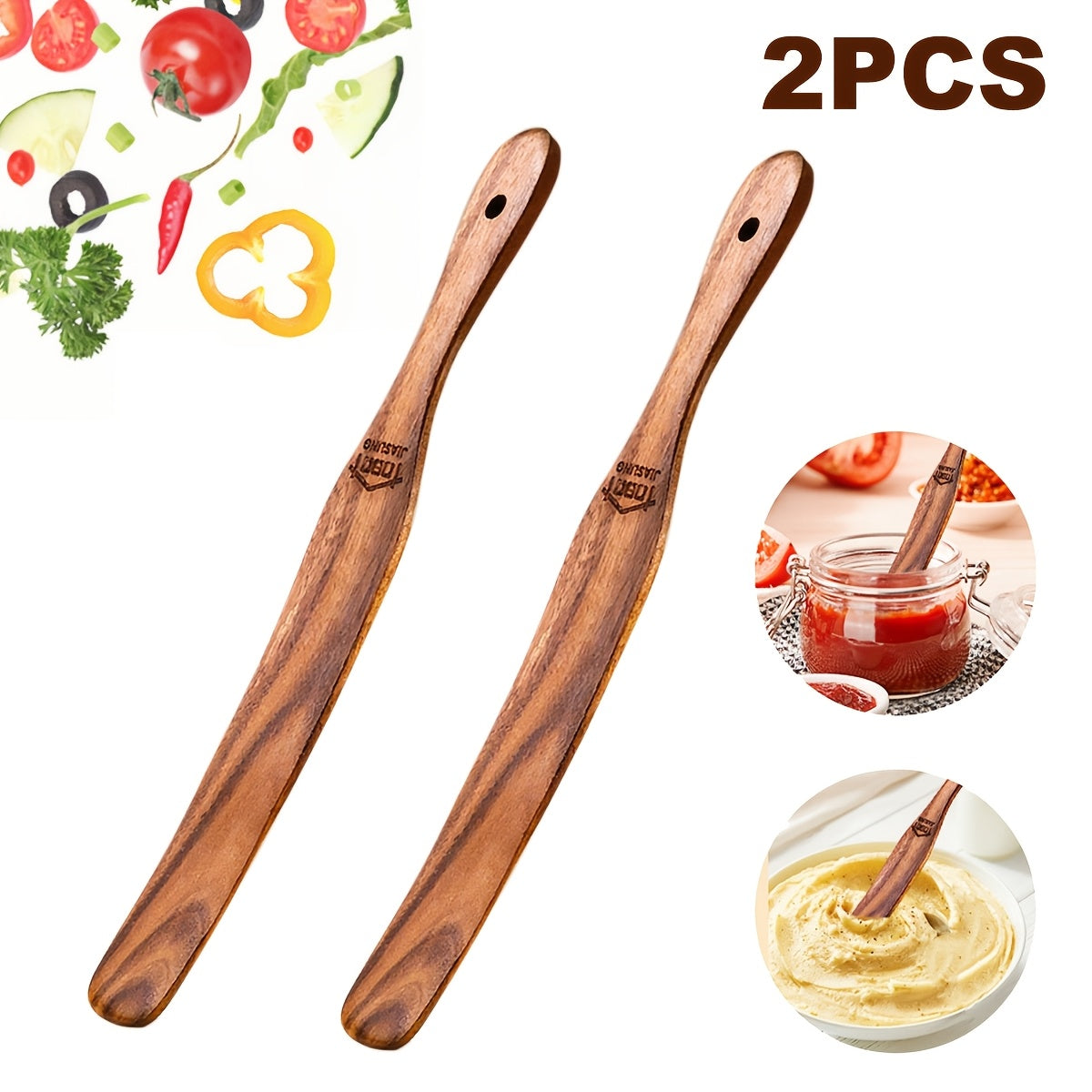 Skinny Wooden Spurtle for Sourdough Mixing and Deep Jars, Ergonomic Kitchen Stirring Spatula in Brown-1 with Single or Two-Piece Quantity Options